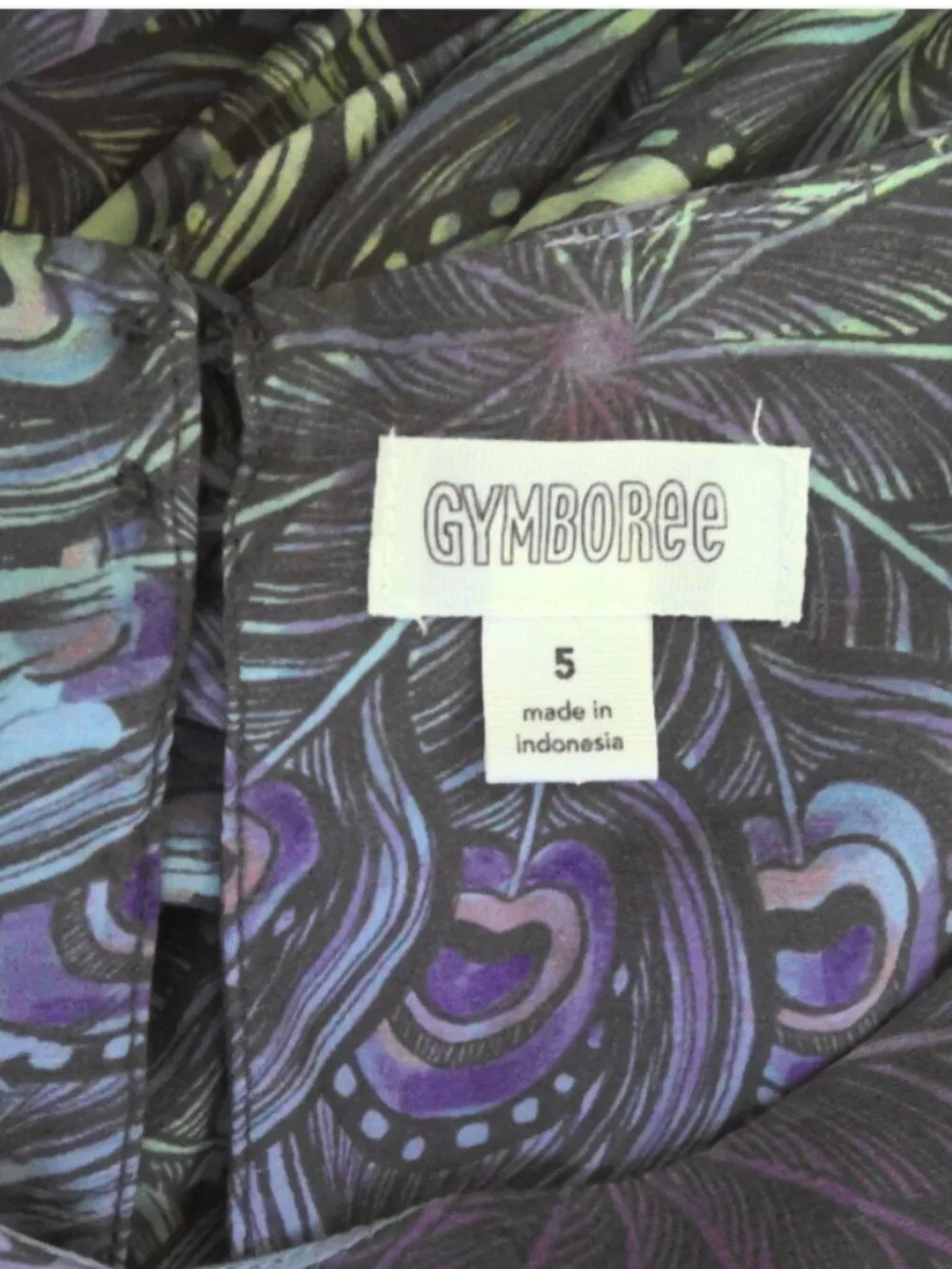 Gymboree Girl's Dress Drop Waist Short Sleeve Peacock Feather Print EUC Sz 5